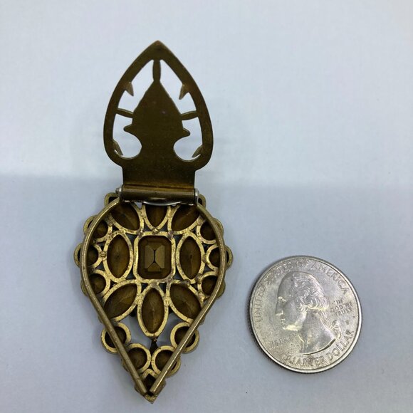 Vtg 1930-40 Czecho ? brass rhinestone dress clip brooch - Picture 3 of 3